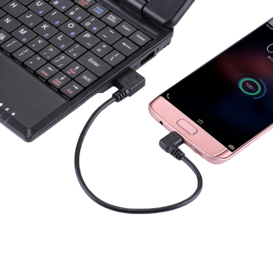 24cm charging cable with USB to micro-USB elbow connectors, plugged into phone