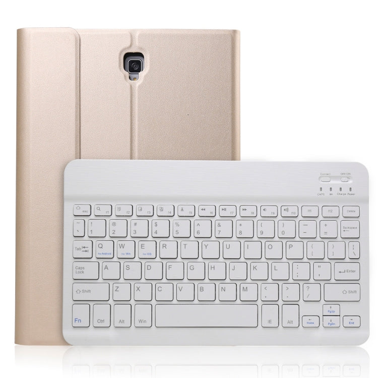 Beige tablet folio case with detachable Bluetooth keyboard, white keys shown