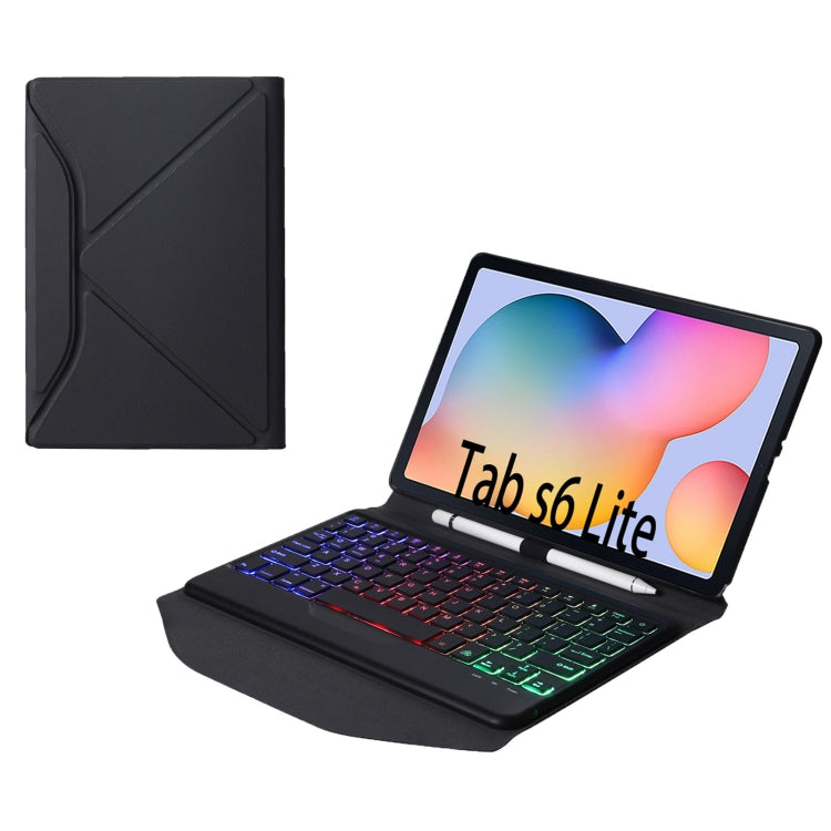 Black leather Bluetooth keyboard tablet case with folding cover and backlit keys