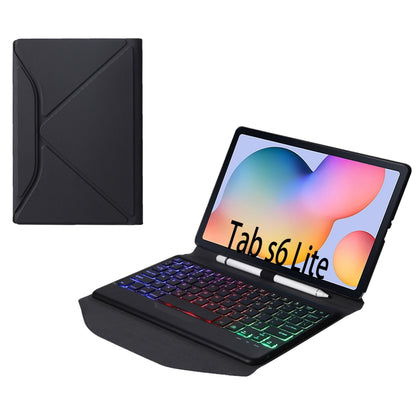 Black leather Bluetooth keyboard tablet case with folding cover and backlit keys