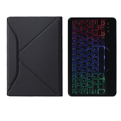 Black leather Bluetooth keyboard tablet case, backlit keyboard shown from top view