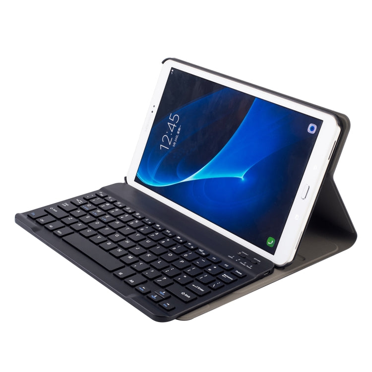 Black detachable keyboard tablet case with tablet on angled stand