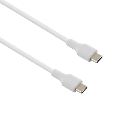 White USB-C male to male cable, angled view of metal-plug ends