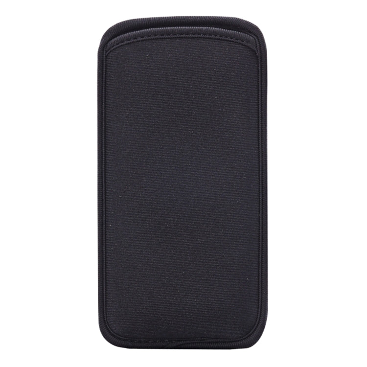 Black neoprene phone pouch with padded front and rounded shape