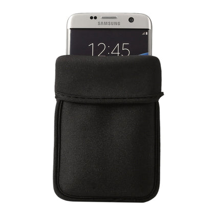Black neoprene phone sleeve with wide flap and elastic strap