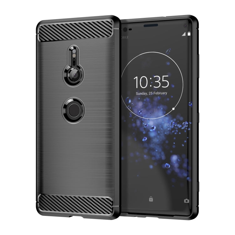 Brushed carbon fiber shockproof TPU phone case, dark gray with carbon trim accents