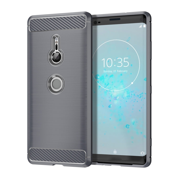 Brushed carbon fiber style shockproof TPU phone case, dark gray with window view