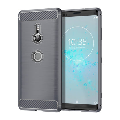 Brushed carbon fiber style shockproof TPU phone case, dark gray with window view