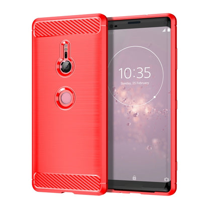 Red carbon-fiber TPU phone case for Sony Xperia XZ3, shockproof bumper, ring holder
