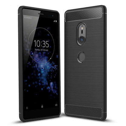 Brushed carbon-fiber style shockproof TPU back case for Xperia XZ2, dark finish