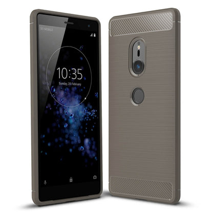 Brushed carbon-fiber style shockproof TPU back case for Xperia XZ2, light gray
