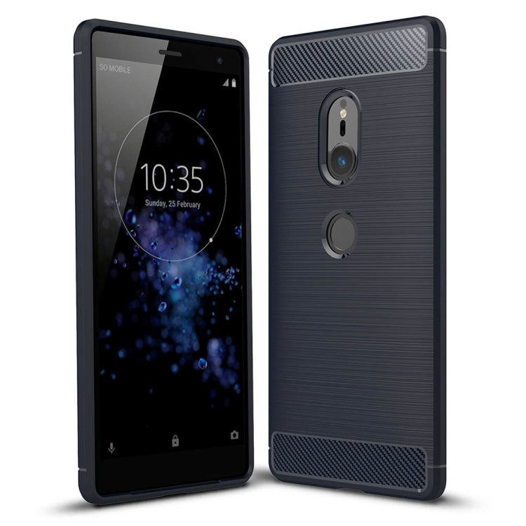 Brushed carbon-fiber style shockproof TPU back case for Xperia XZ2, dark blue