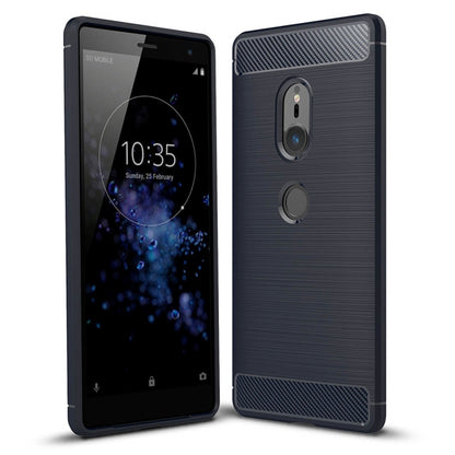 Brushed carbon-fiber style shockproof TPU back case for Xperia XZ2, dark blue