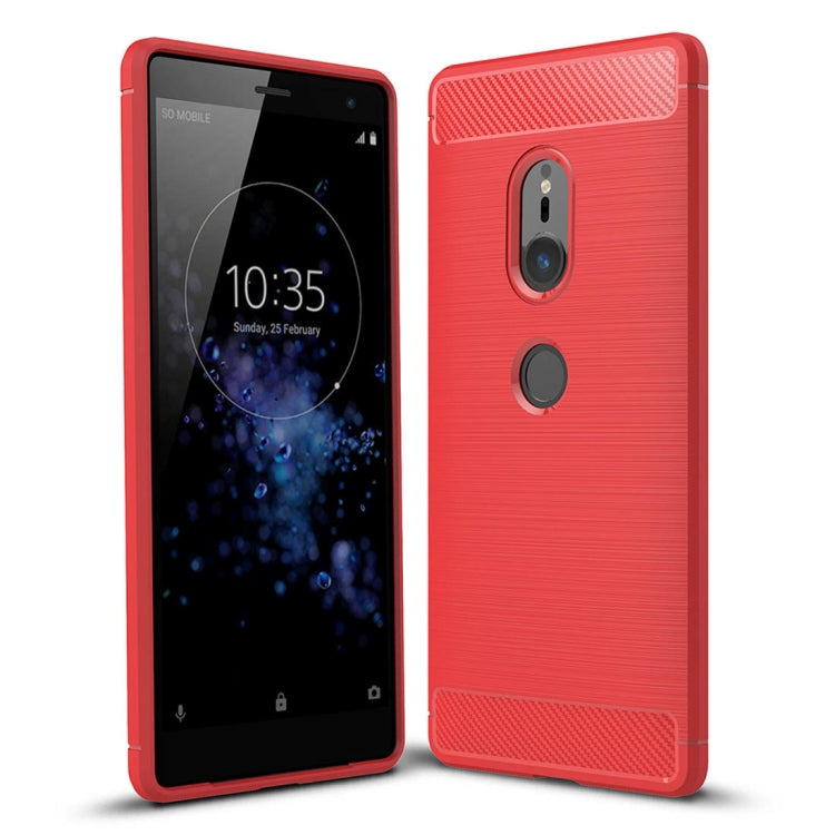 Red brushed texture shockproof TPU phone case, front and back view for Xperia XZ2