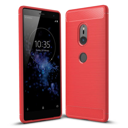 Red brushed texture shockproof TPU phone case, front and back view for Xperia XZ2