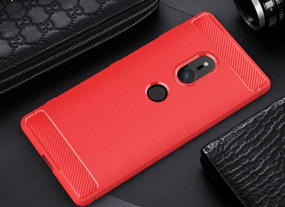 Red brushed texture shockproof TPU phone case back with camera and fingerprint cutout