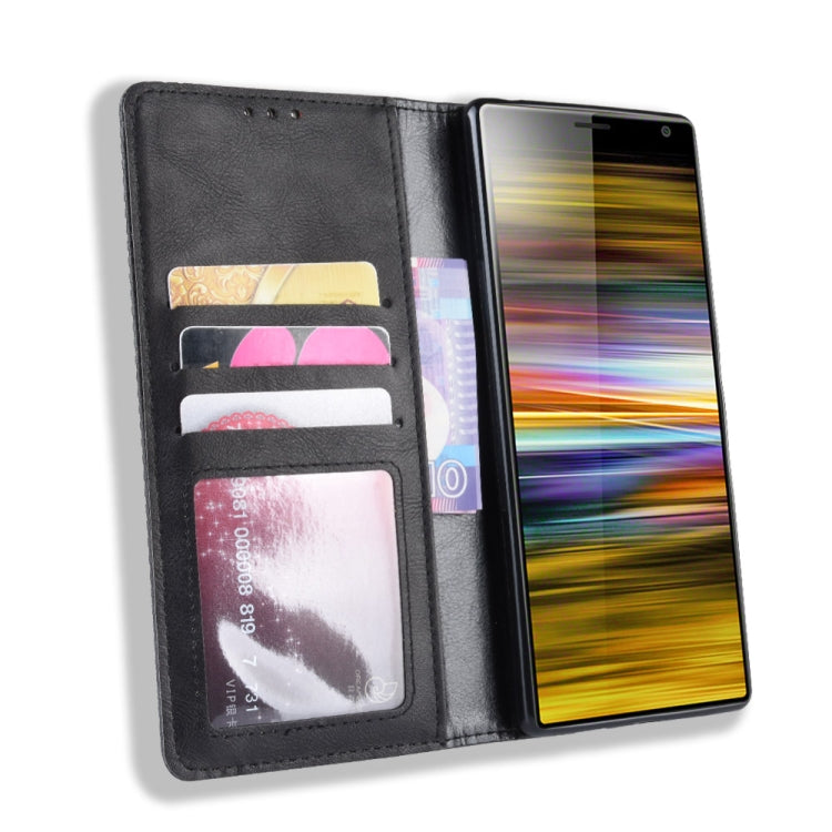 Black leather wallet-style flip case with multiple card slots and cutout window