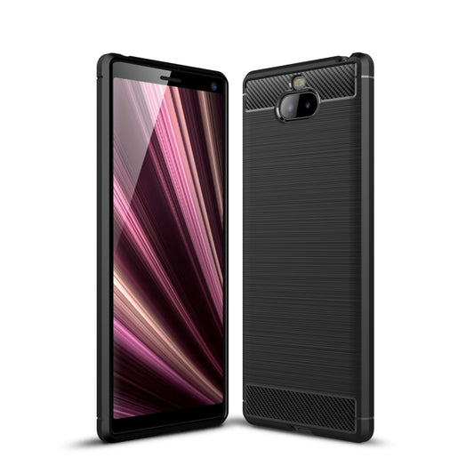 Brushed texture carbon fiber look soft TPU phone case for Xperia 10 Plus, black