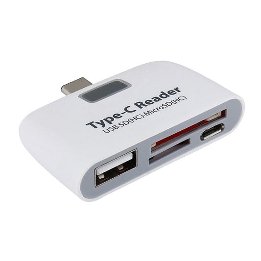 White Type-C card reader adapter with LED window and USB and microSD/TF slots
