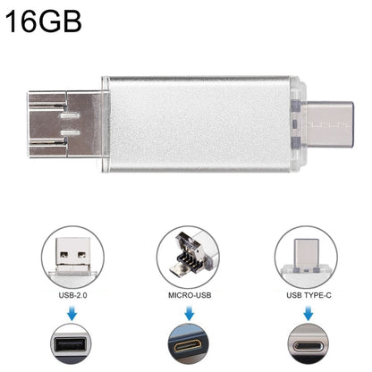 Silver USB flash drive, 16GB with USB-A and USB Type-C connectors