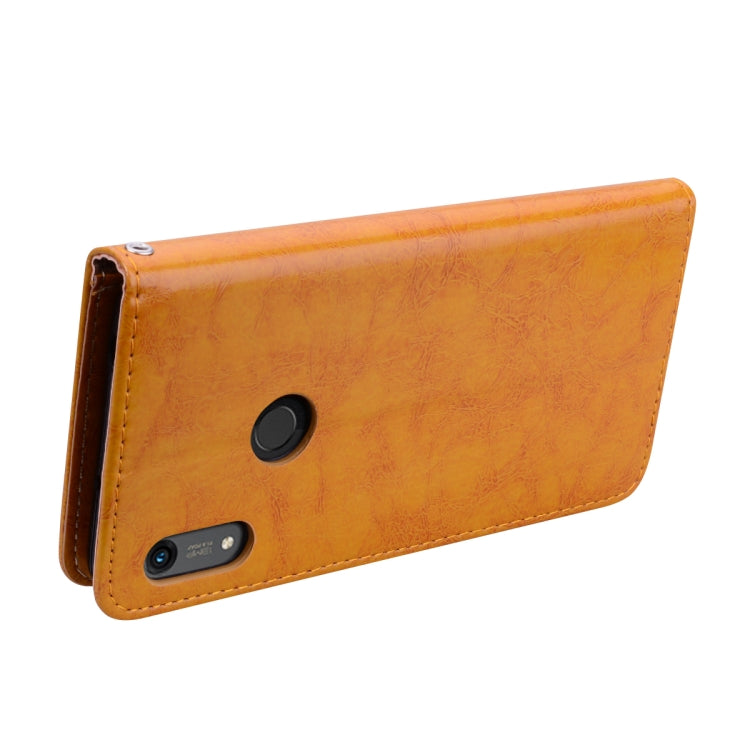 Business Style Oil Wax Texture Horizontal Flip Leather Case for Huawei Honor 8A(with fingerprint hole), with Holder & Card Slots & Wallet, yellow, black, red, blue