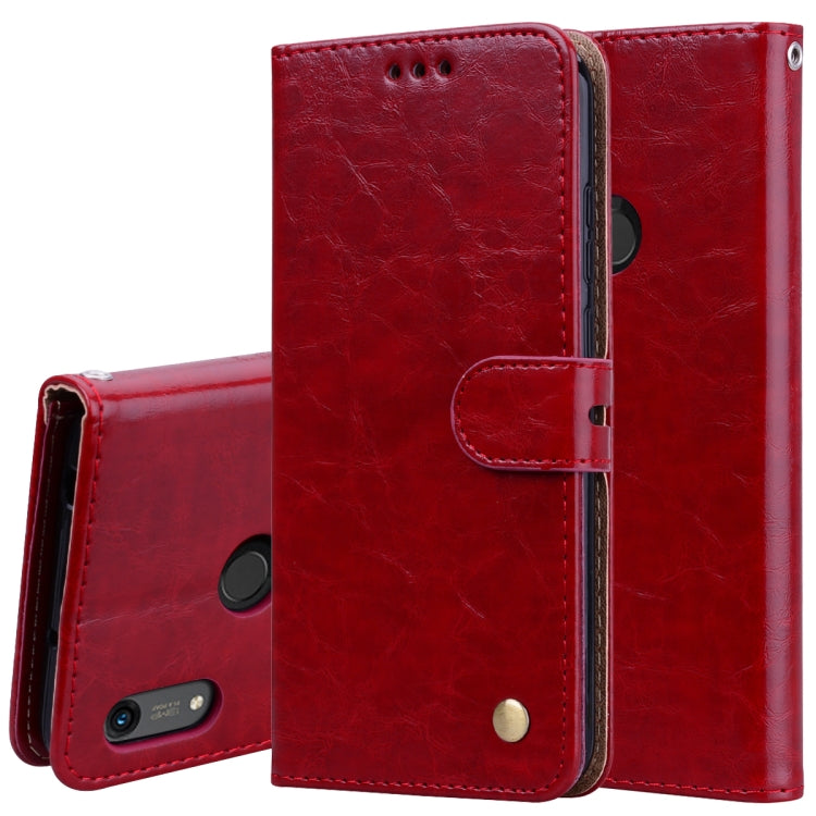 Business Style Oil Wax Texture Horizontal Flip Leather Case for Huawei Honor 8A(with fingerprint hole), with Holder & Card Slots & Wallet, yellow, black, red, blue