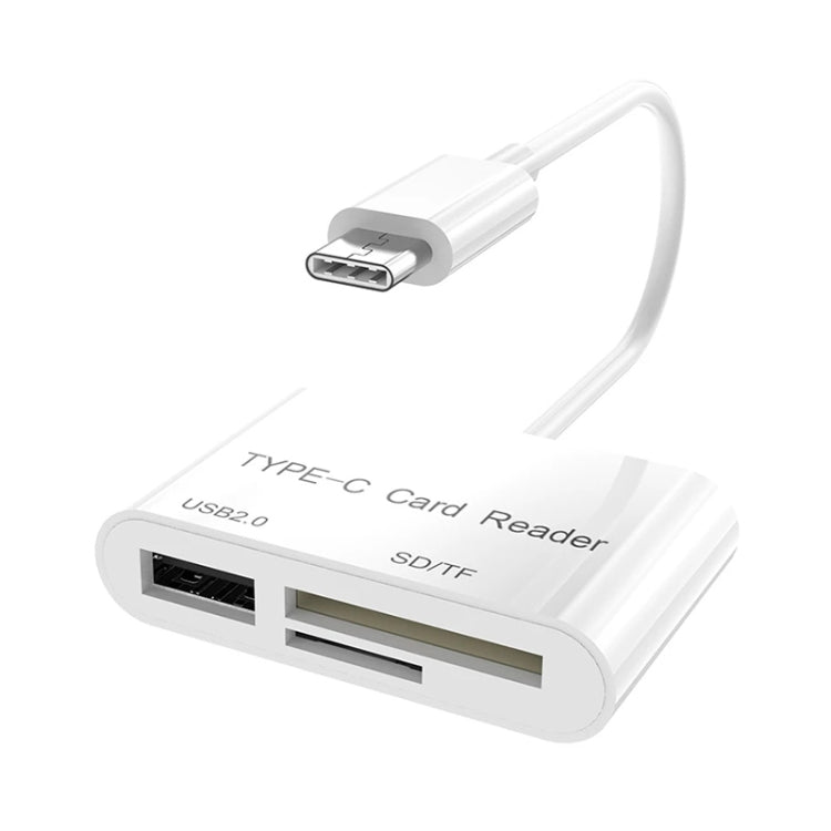 White Type-C SD/TF card reader with USB 2.0 port and SD/TF slots