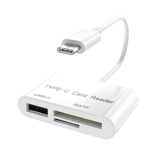White Type-C SD/TF card reader with USB 2.0 port and SD/TF slots