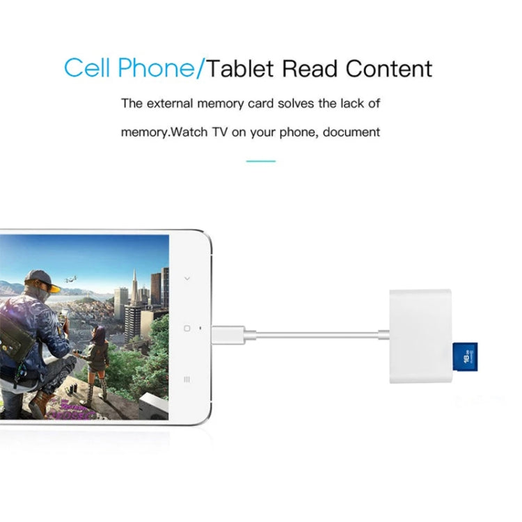 Type-C card reader with USB cable for phone or tablet using SD and TF cards