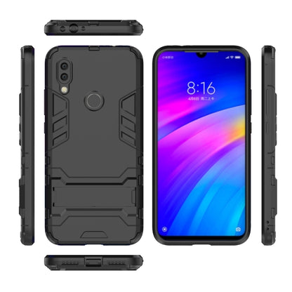 Shockproof PC + TPU Case for Xiaomi Redmi 7, with Holder, Black, Grey, Gold, Blue, Navy Blue, Red, Silver