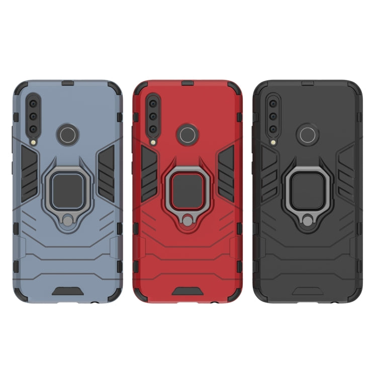 Rugged phone cases in gray-blue, red, and black with magnetic ring holder