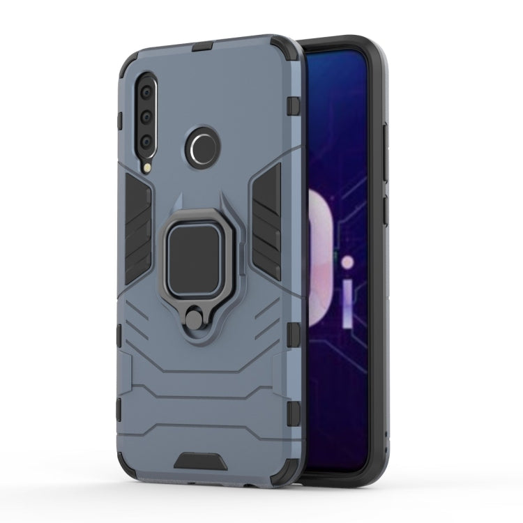 Rugged gray-blue phone case with magnetic ring holder and camera cutouts