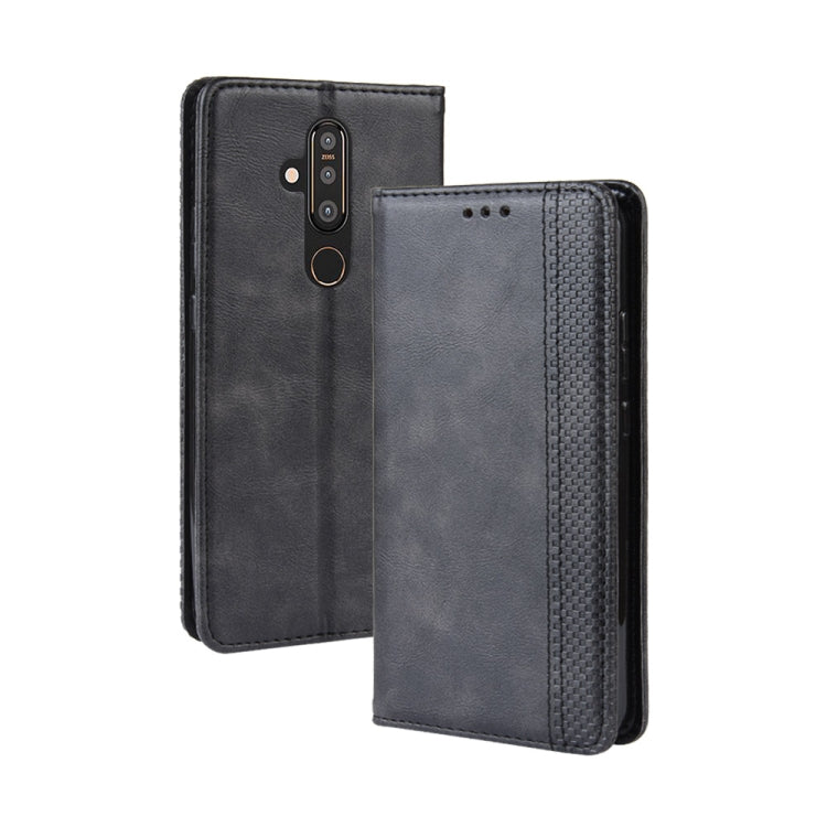 Black horizontal flip leather phone case with magnetic closure, card holder, and photo frame