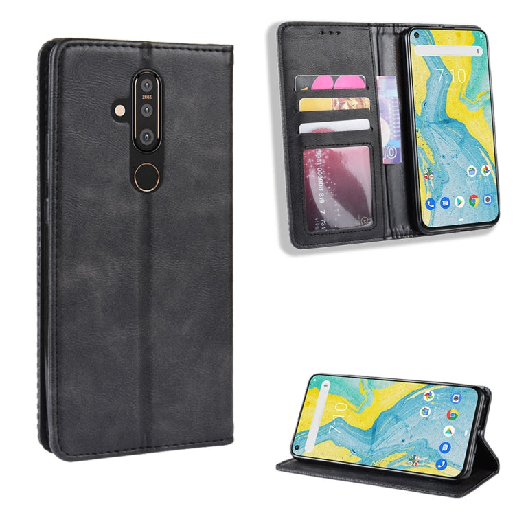 Black flip leather phone case with card slots and viewing stand