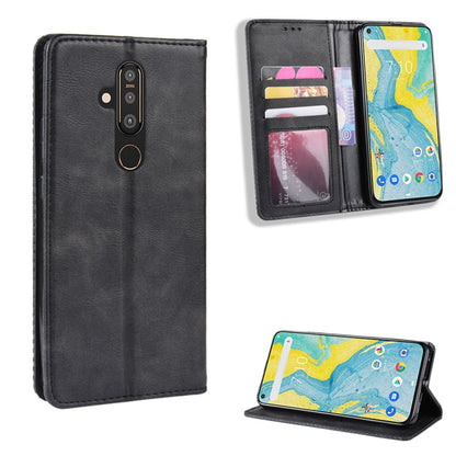 Black flip leather phone case with card slots and viewing stand