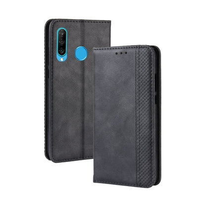 Magnetic Buckle Retro Crazy Horse Texture Horizontal Flip Leather Case for  Huawei Enjoy 9s (P Smart+ 2019)    , with Holder & Card Slots & Photo Frame, Black, Brown, Blue, Red