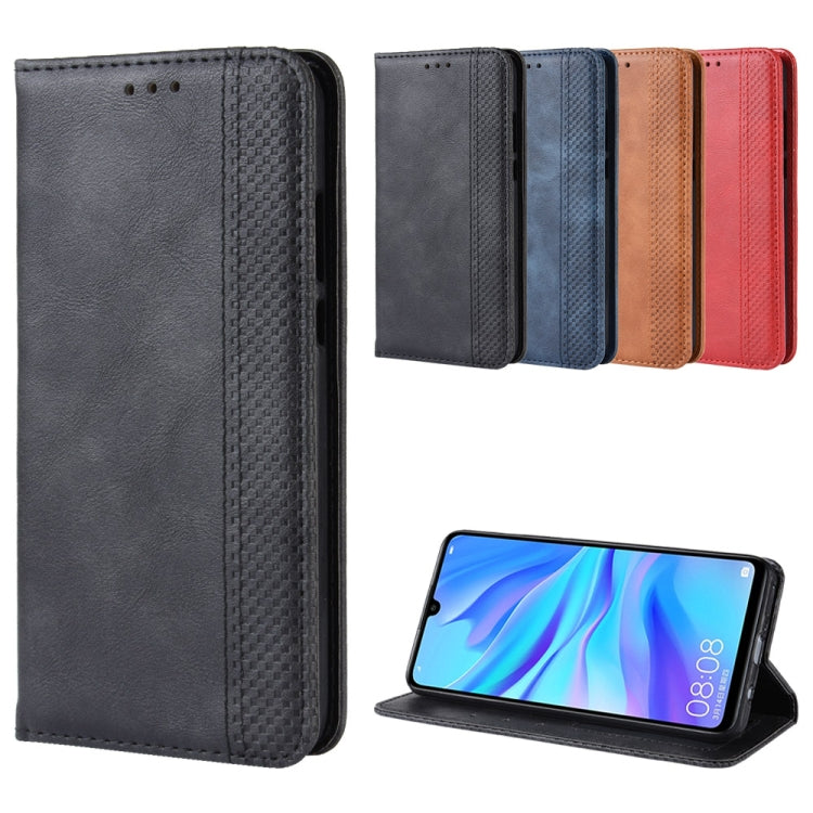Magnetic Buckle Retro Crazy Horse Texture Horizontal Flip Leather Case for  Huawei Enjoy 9s (P Smart+ 2019)    , with Holder & Card Slots & Photo Frame, Black, Brown, Blue, Red