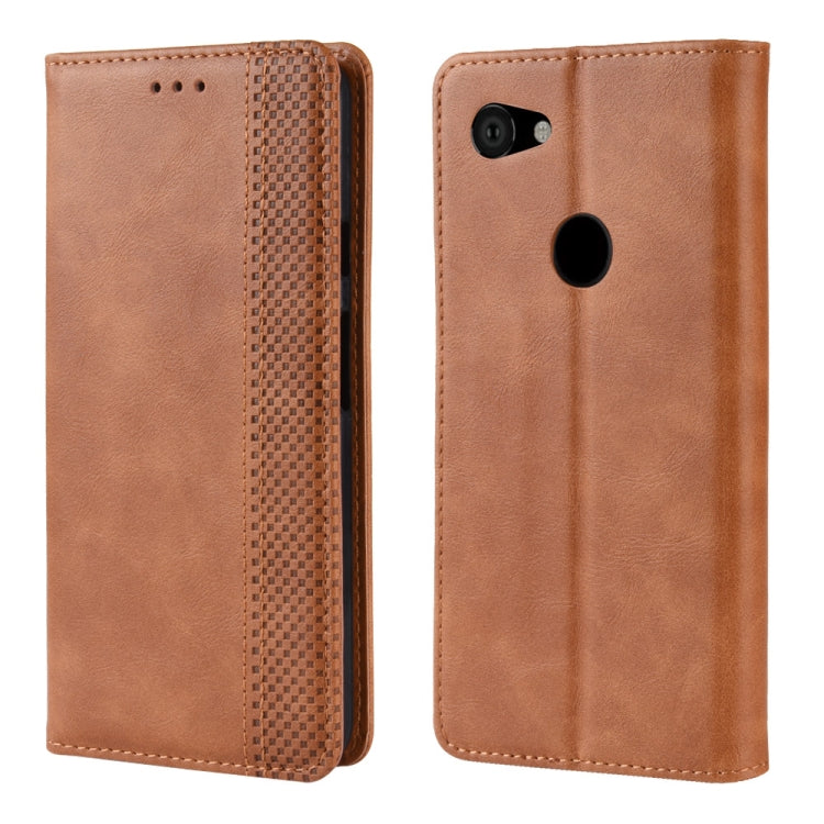 Brown leather flip phone case with magnetic closure and camera cutout
