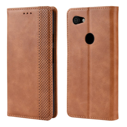 Brown leather flip phone case with magnetic closure and camera cutout