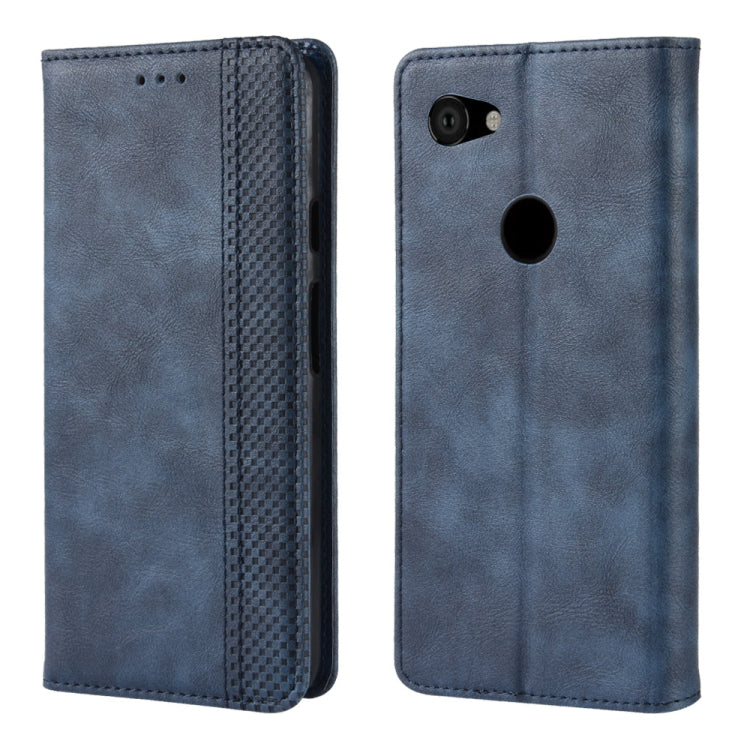 Blue leather flip phone case with magnetic closure and camera/speaker cutouts