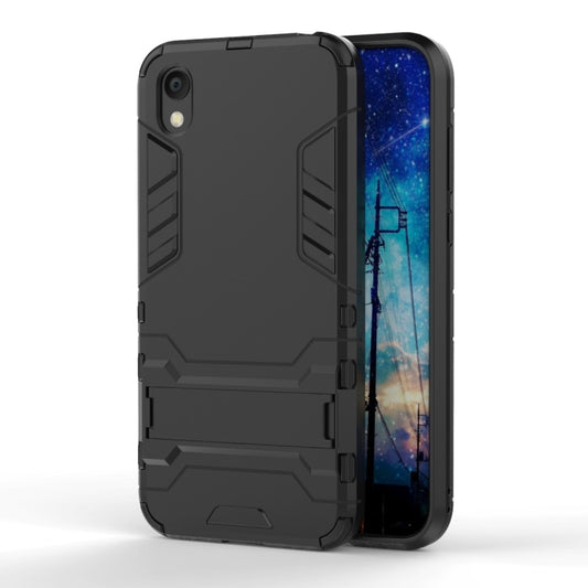 Shockproof phone case with holder, rugged black TPU and PC armor