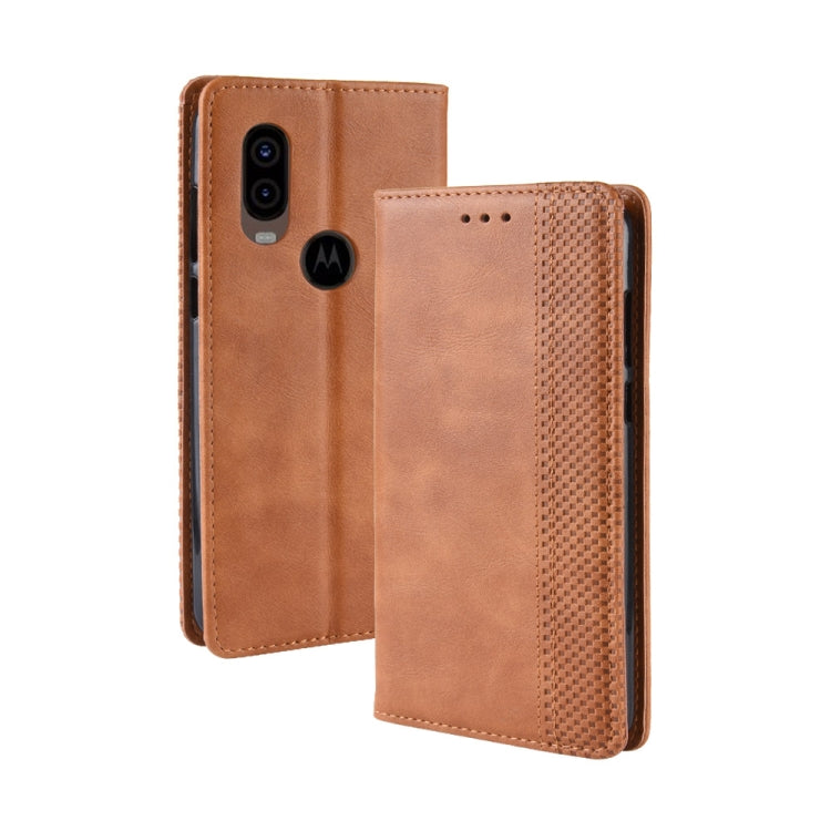 Crazy horse leather flip phone case with magnetic buckle and card slots, brown