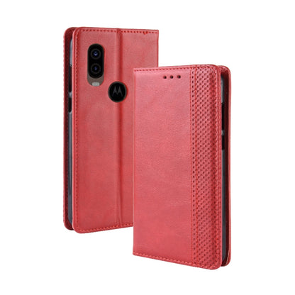 Crazy horse leather flip phone case with magnetic buckle and card slots, red