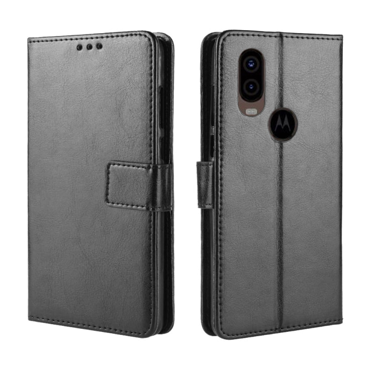 Motorola One Vision leather flip case with card holder, dark finish, flip cover closed