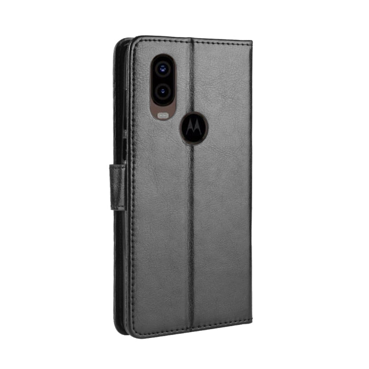 Motorola One Vision leather flip case in dark gray with card holder pocket and latch