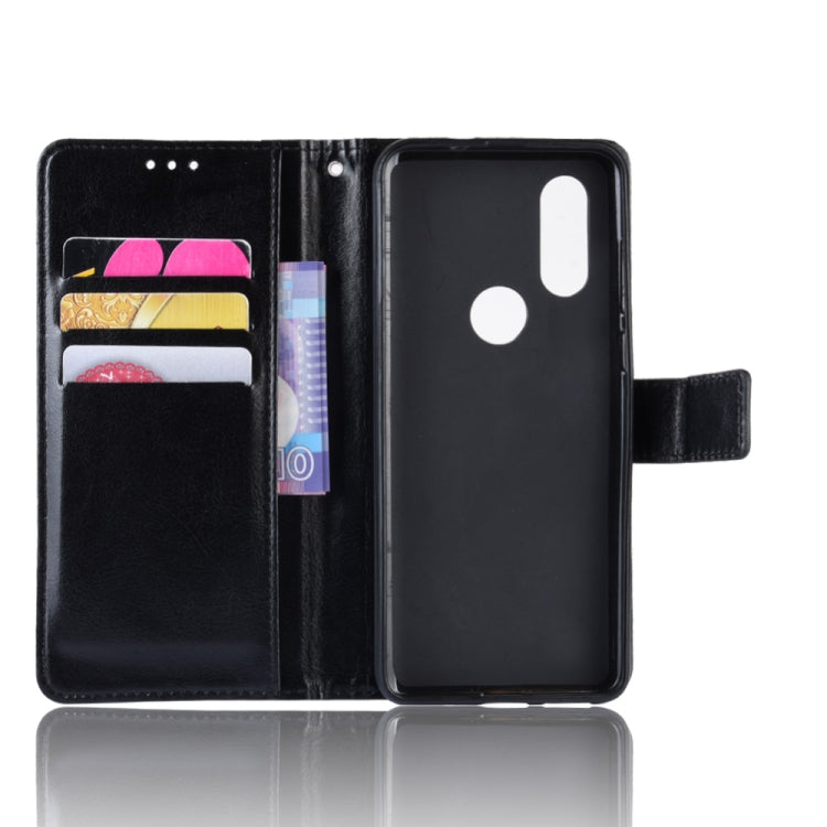 Motorola One Vision leather flip case open: card slots and photo window on inner panel