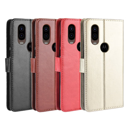 Motorola One Vision leather flip case set in black, brown, red, and cream colors