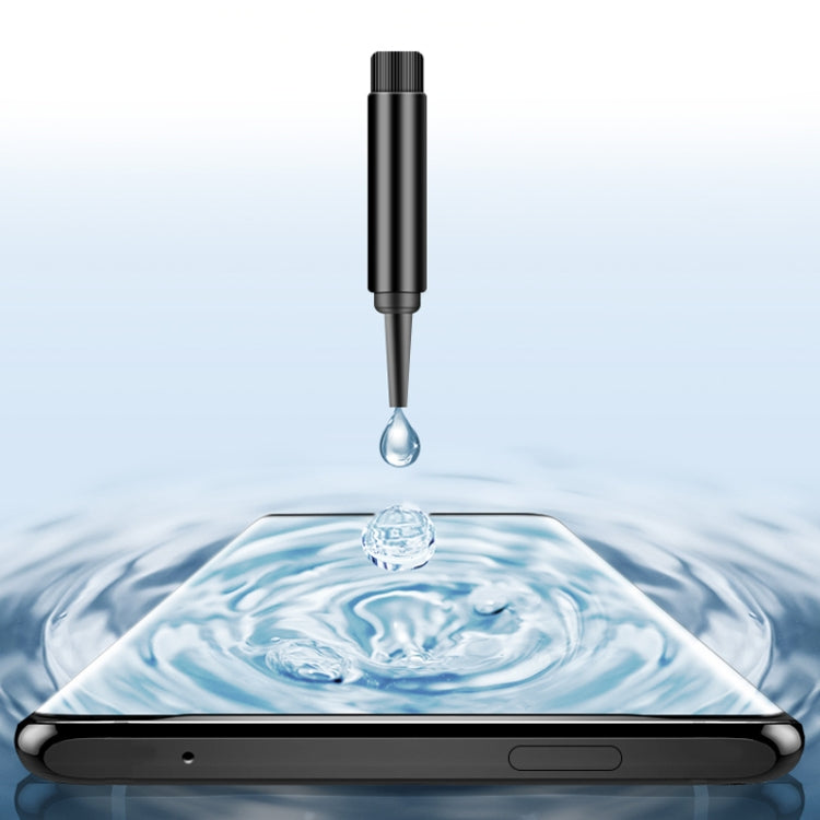 Transparent UV liquid drops onto phone screen, screen protector film