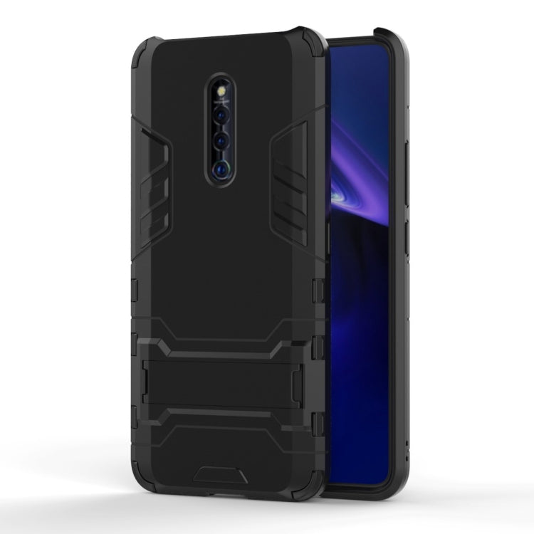 Shockproof PC + TPU phone case with holder, black rugged protective cover