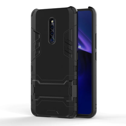 Shockproof PC + TPU phone case with holder, black rugged protective cover